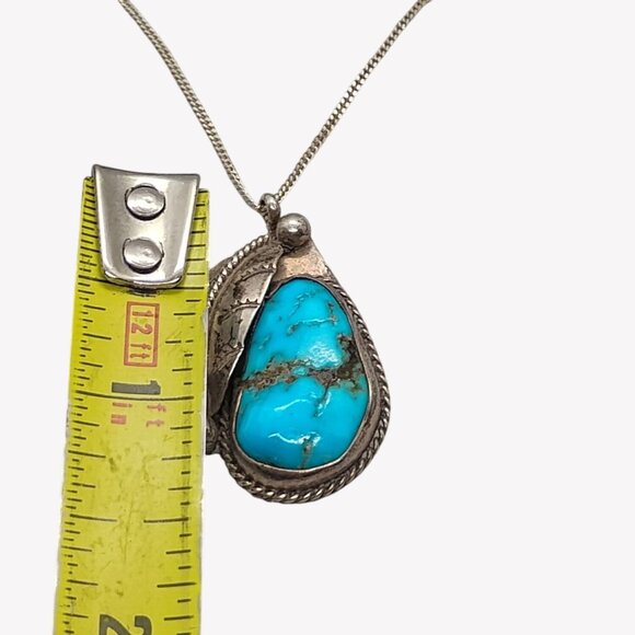 Vtg Native Navajo Old Pawn Sterling Silver Turquoise Pendant Necklace 18" Chain - Picture 4 of 9